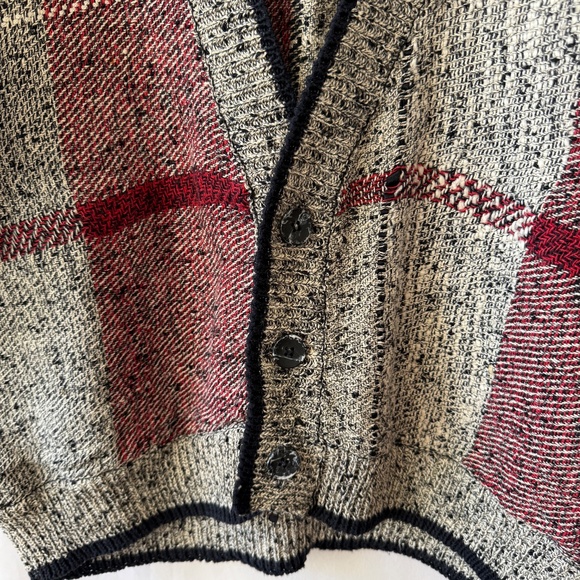 VINTAGE MENS TONY LAMBERT CARDIGAN SWEATER 80- 90’S PLAID CHECKED GRANDPA CORE S - Picture 6 of 9